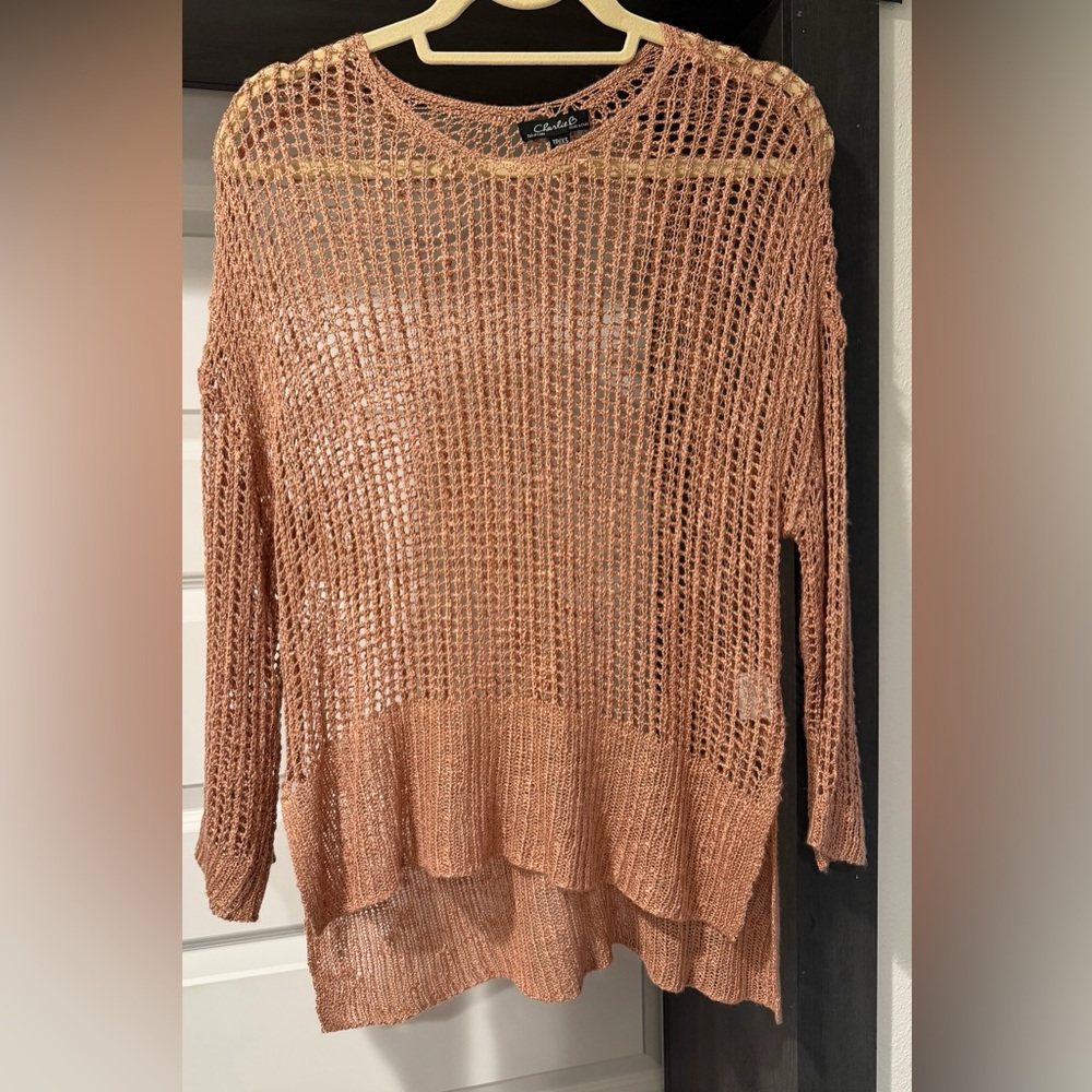 CHARLIE B Rose Fishnet Crochet Sweater Top women’s size XS